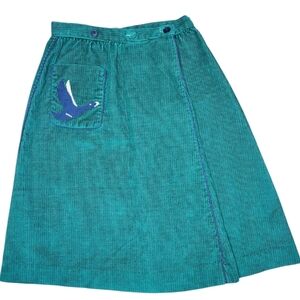 Vintage J. Estes Green Corduroy A-Line Skirt with Goose Size 10 Adjustable Waist